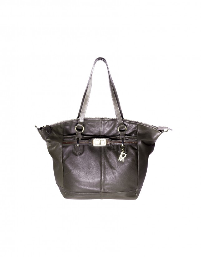 Large leather tote in grey