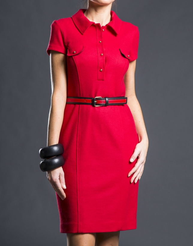Red fitted shirt dress