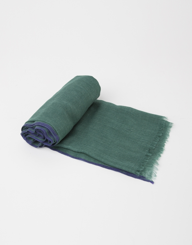 Plain green wool and silk scarf