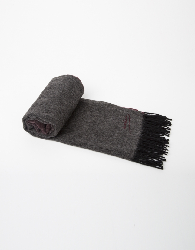 grey and red wool scarf