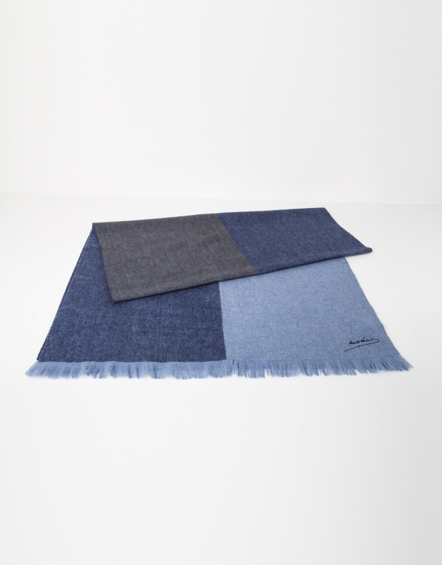 Plain light and dark blue wool scarf