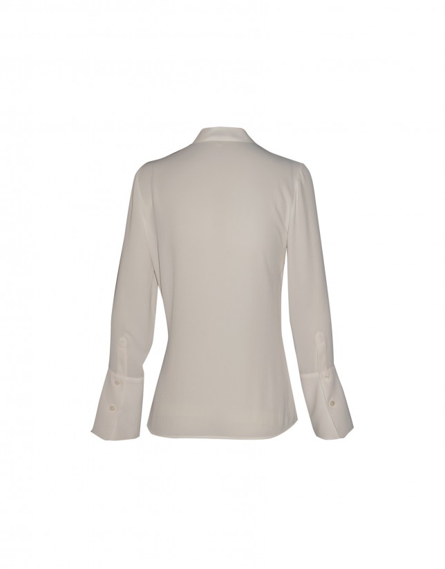 Shiny ivory blouse with mao collar