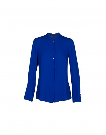 Shinny blue blouse with mao collar