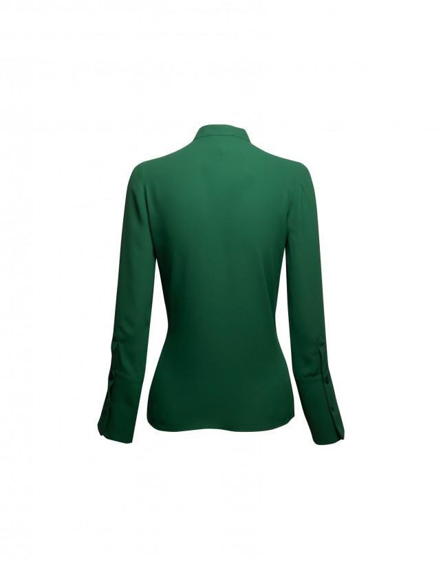 Shiny green blouse with mao collar