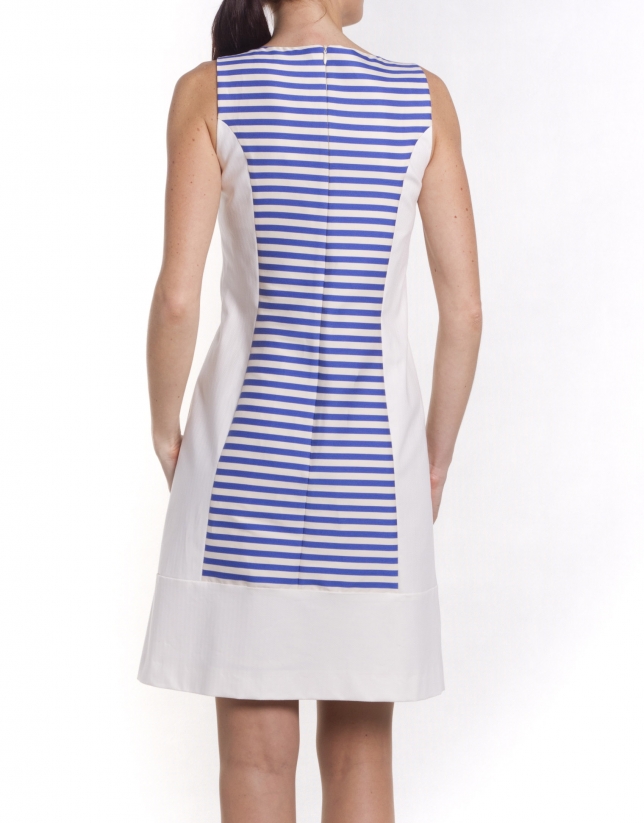 Combined plain-print dress 
