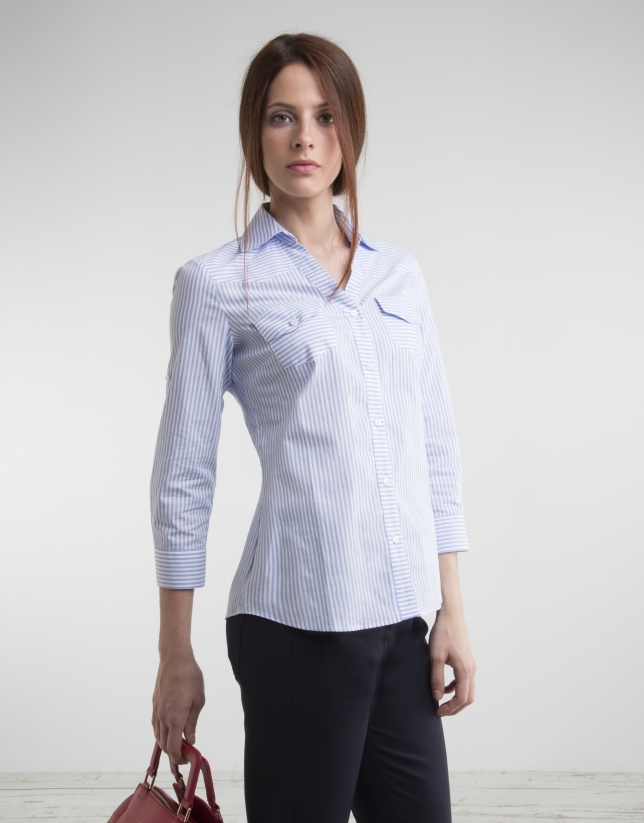 Blue striped, long sleeve shirt