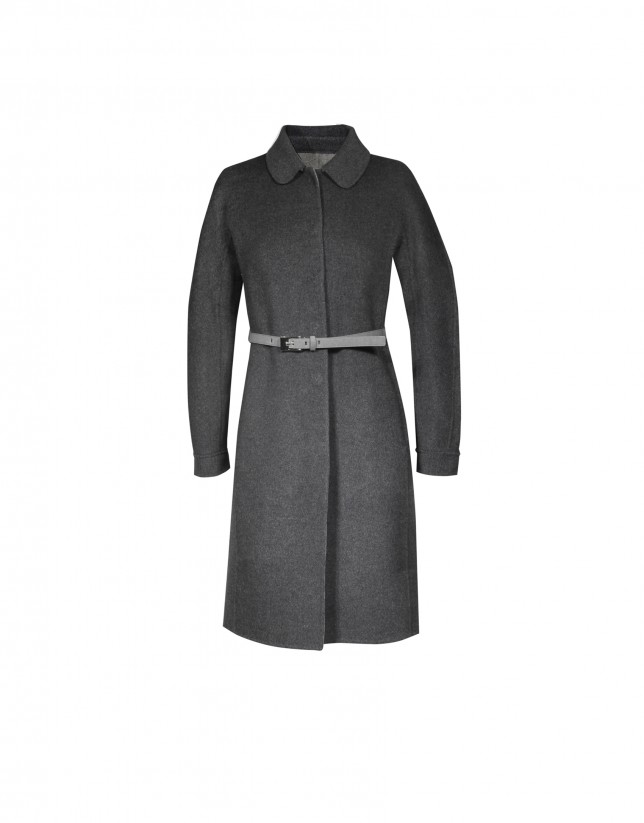 Grey belted wool coat