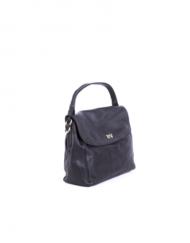 VIVIAN NEGRO: Smooth leather hobo bag with flap