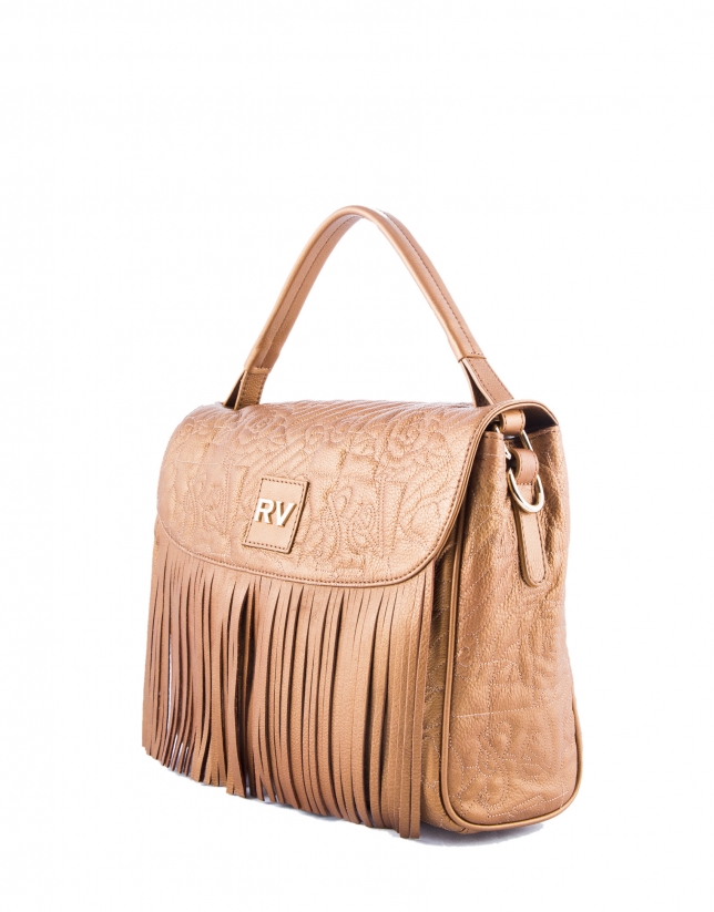 Bronze leather Vivian VIP hobo bag with embroidered logo