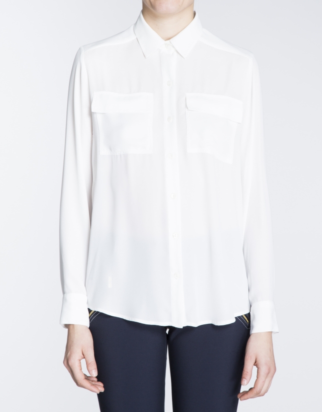 White long sleeve shirt with front pockets
