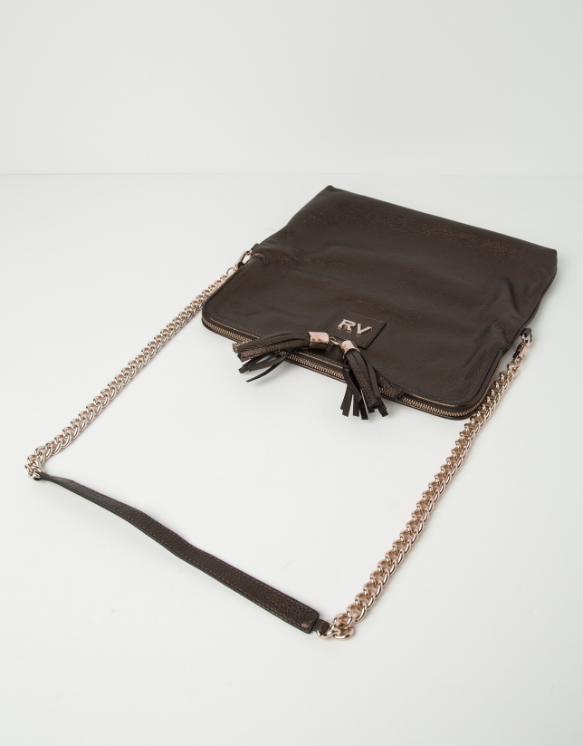 Brown cowhide leather clutch