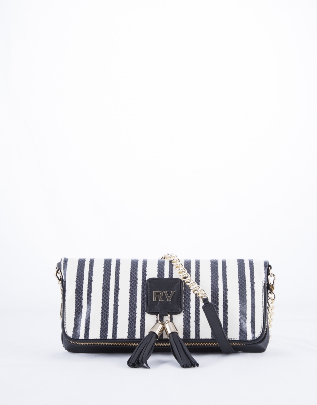 Martina Bahía white and black striped leather clutch bag