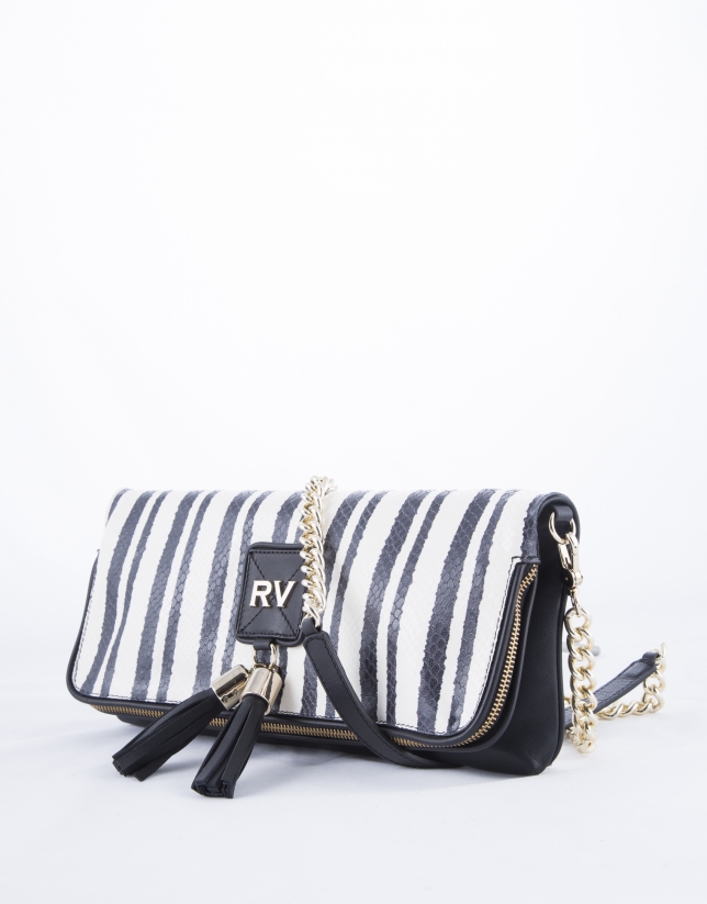 Martina Bahía white and black striped leather clutch bag