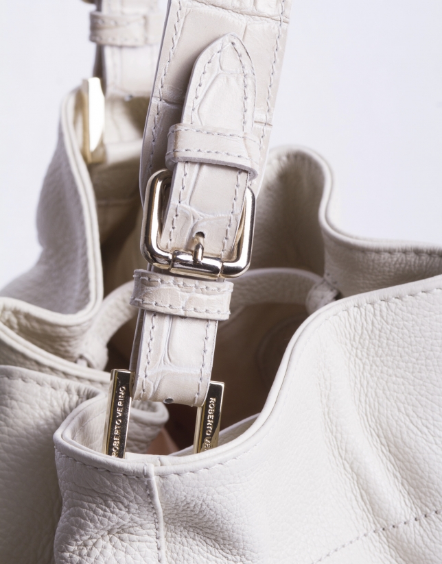 ADAM: Hobo bag with combined off-white leathers 