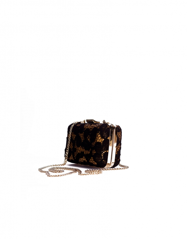 LADY:  Metalized leather clutch with black lace