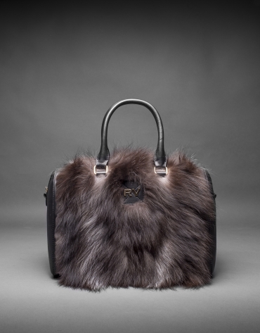 Black napa Carmen Fox bag with brown fox fur 