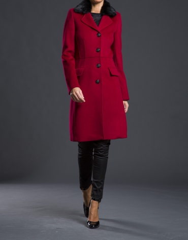 Red coat with fur collar 
