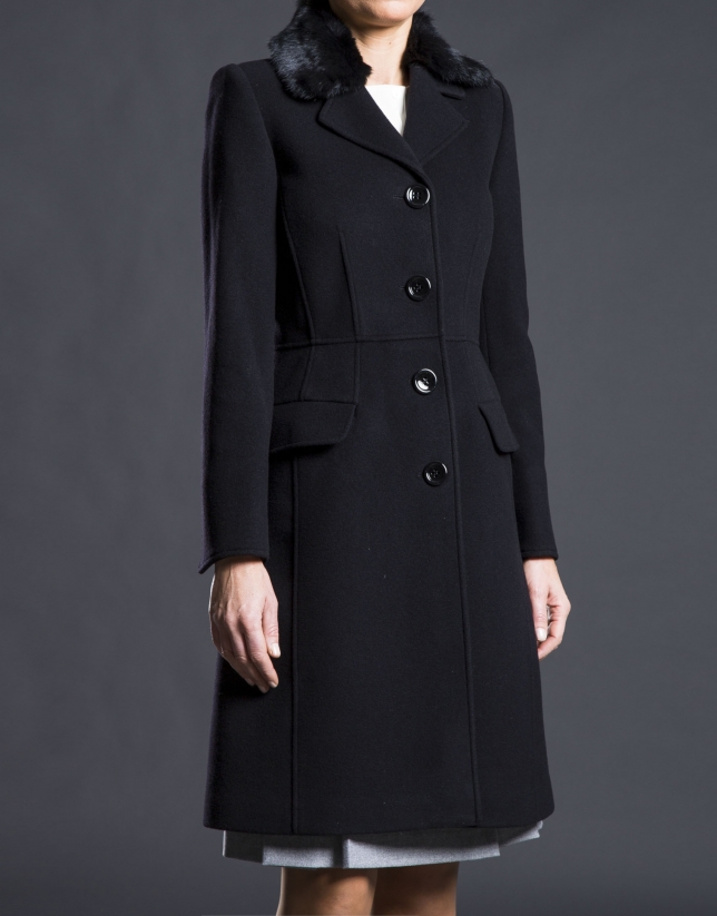 Black overcoat with fur collar