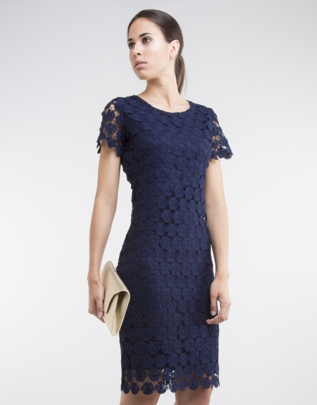 Blue short sleeve lace dress