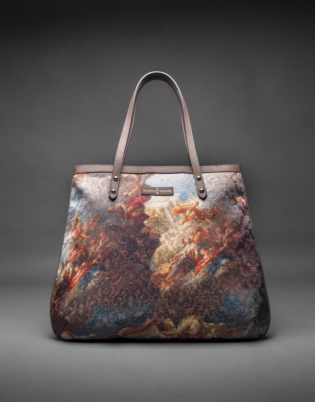 Birdy Vinci  bag with print fabric and gold laminated cork 