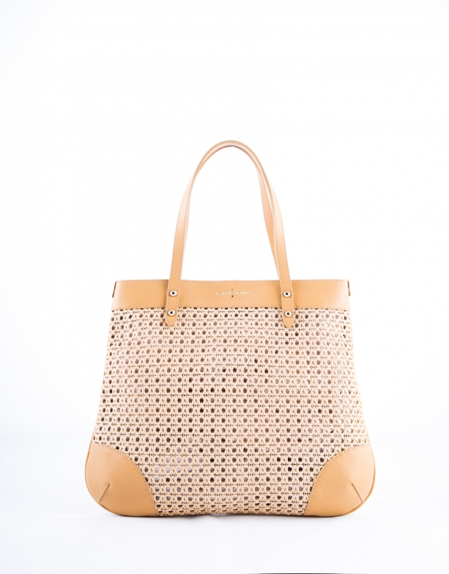 Taupe Birdy Mix braided leather shopping bag 