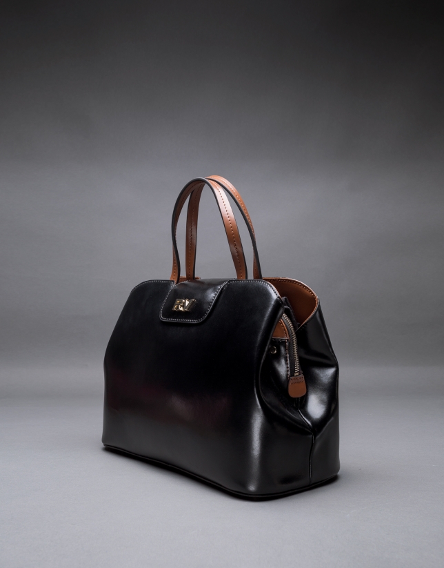 Stiff leather, black and brown Ryan bag 