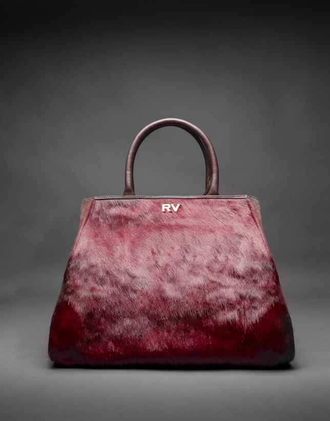 Justin bag with  Burgundy horsehair combined with brown leather and suede