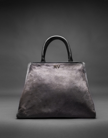 Justin bag with gray horsehair combined with black suede and leather