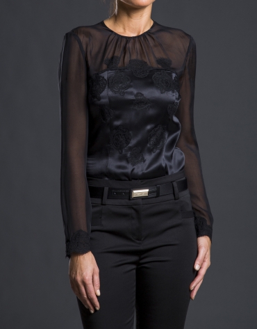 Black satin and lace blouse 