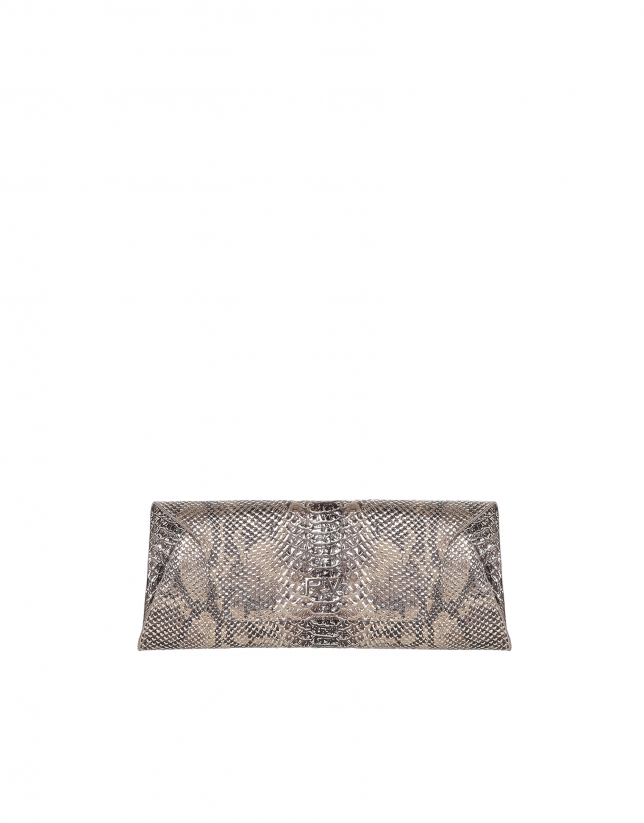 Python embossed leather clutch bag