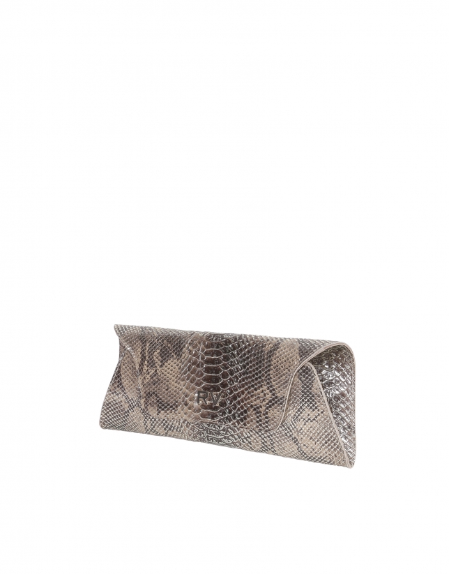 Python embossed leather clutch bag