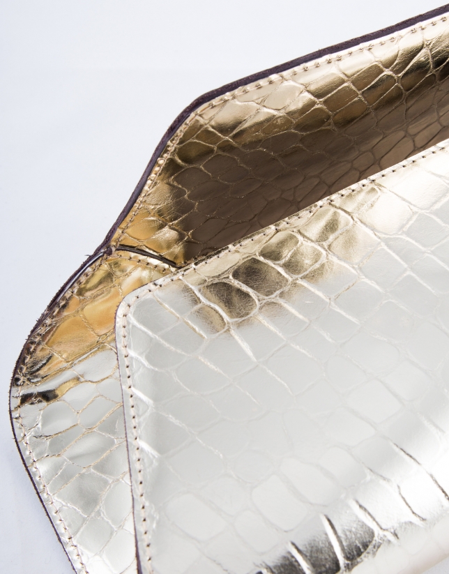 Light gold metallic and embossed alligator Bella clutch bag 
