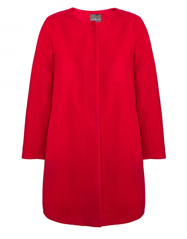 Abrigo sin cuello en lana y cashemire rojo