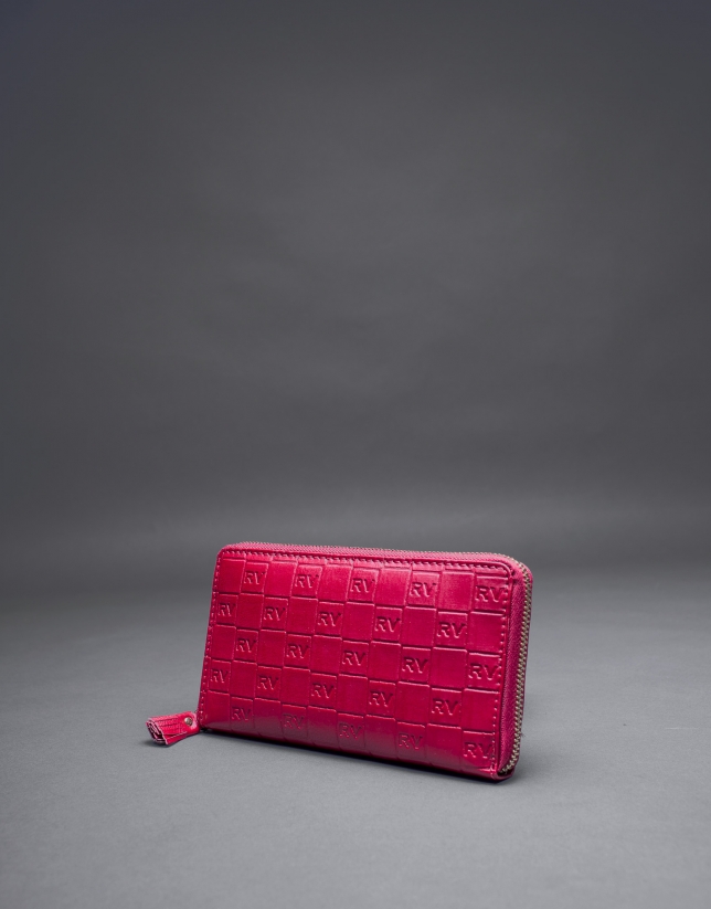 Red leather wallet with embossed RV
