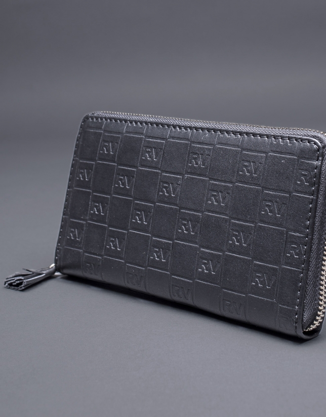 Black leather wallet embossed RV