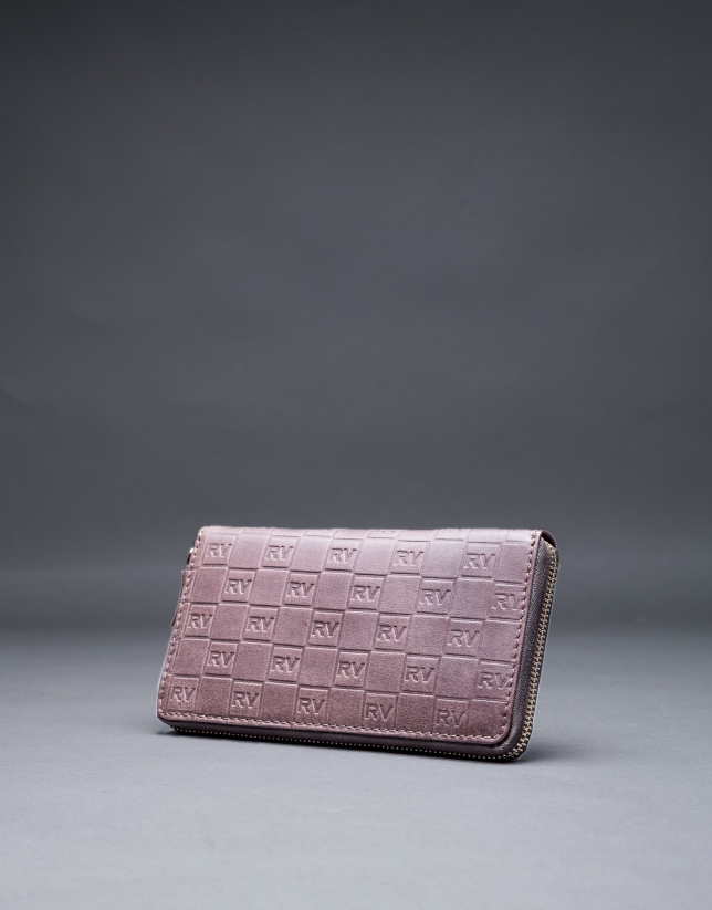 Brown leather wallet with embossed RV