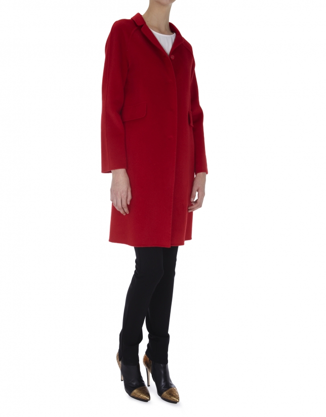 Red wool and angora double faced coat with Mao collar