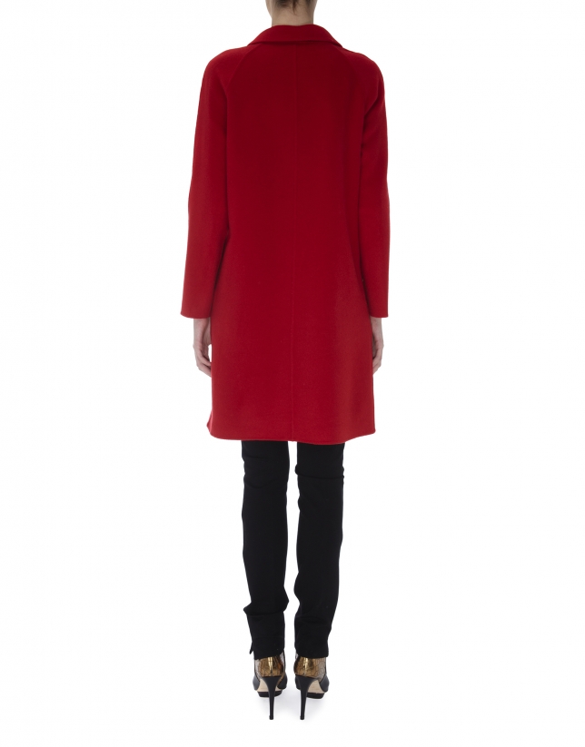 Red wool and angora double faced coat with Mao collar