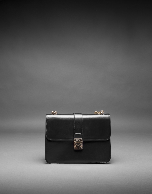 Stiff black leather Norman bag with clasp