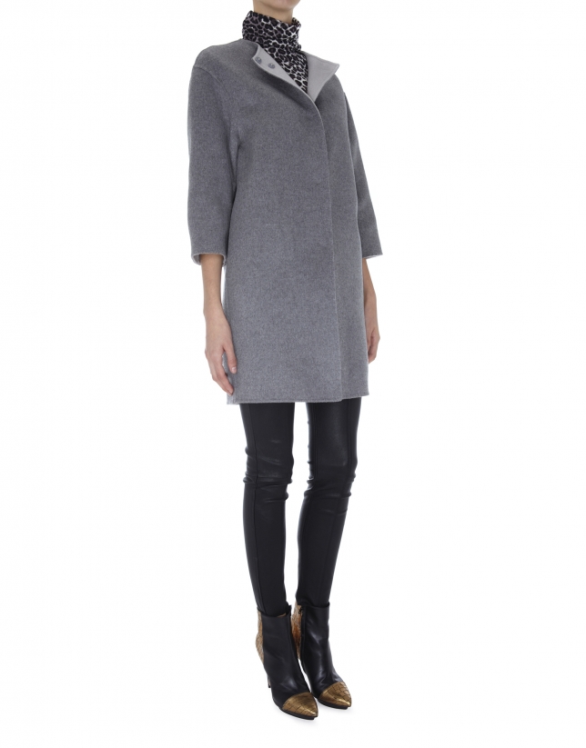Gray wool and angora double faced coat 