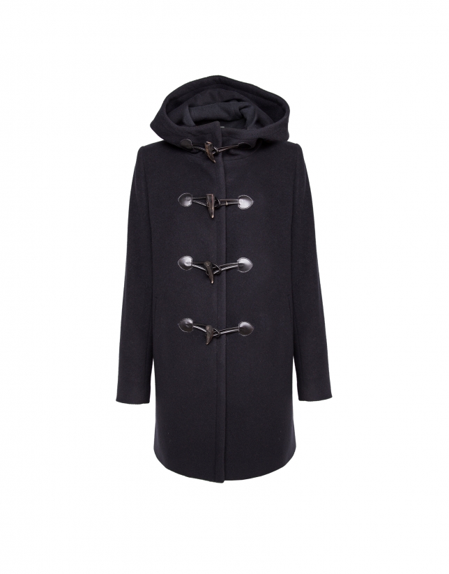 Navy blue trench coat with hood