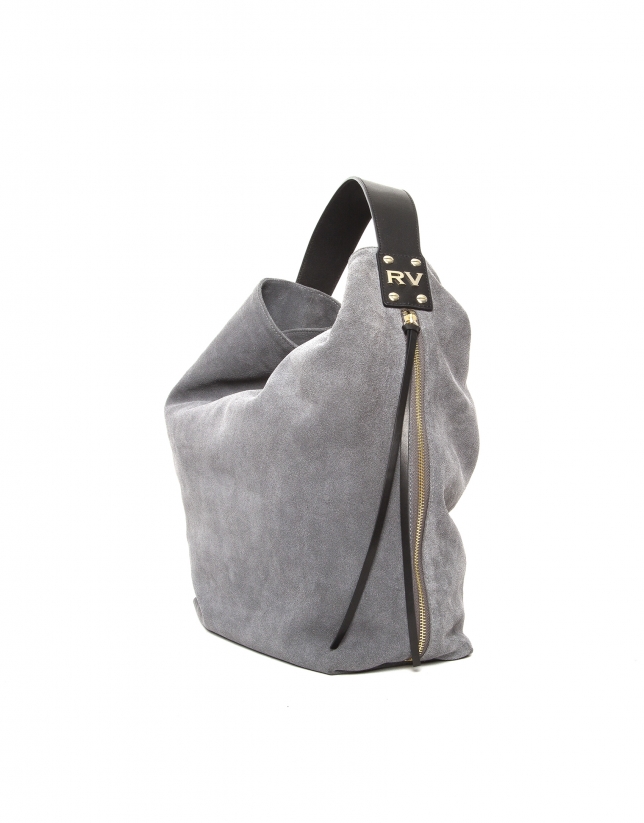 Albert Zipper gray split leather bag.