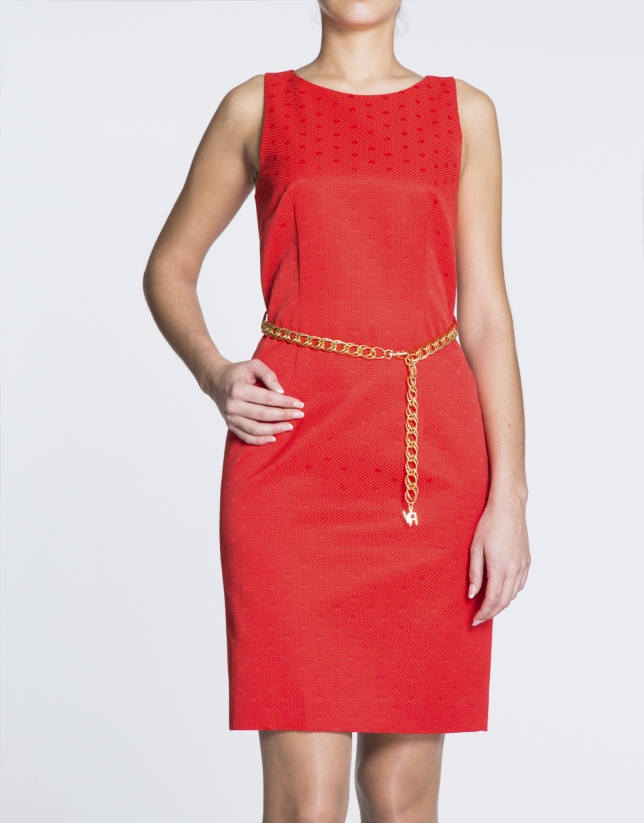 Geranium red cloqué knit straight dress