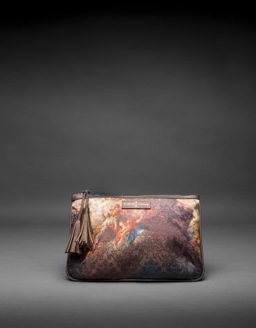 Zoe Vinci bag with print fabric and laminated gold cork 