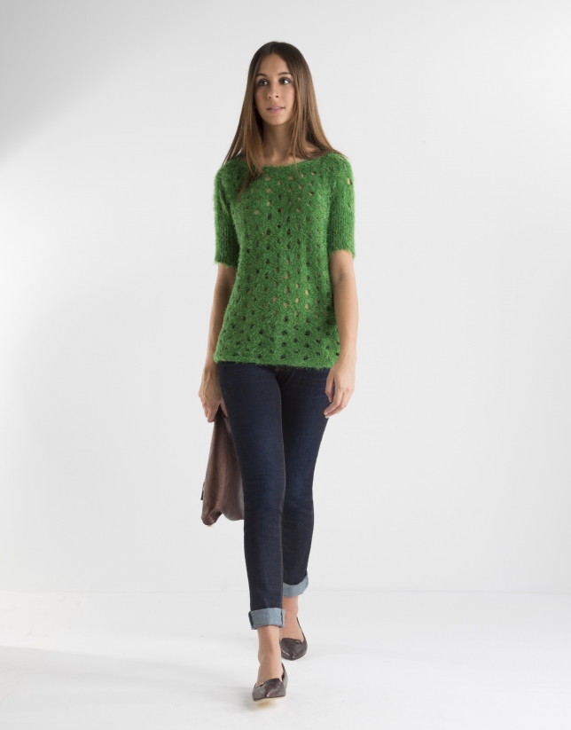 Green openwork sweater