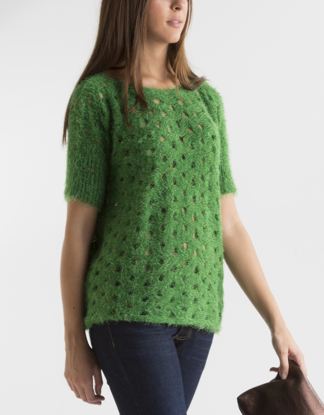 Green openwork sweater