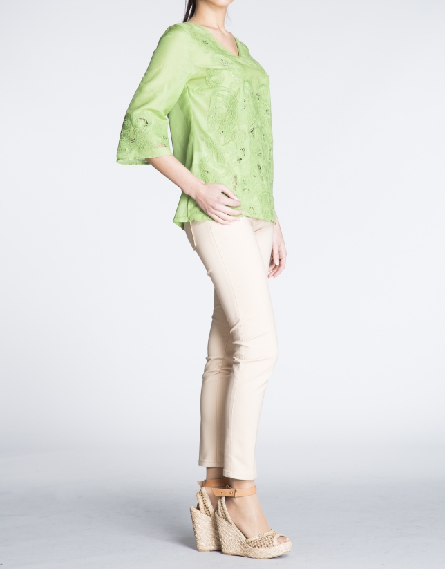 Green silk and embroidered tunic 