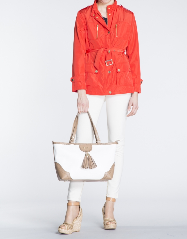 White and camel Marcela shopping bag 