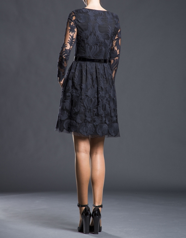 Black embroidered tulle dress 