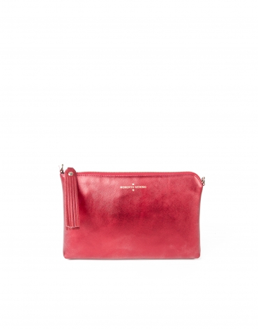 Red metalized Saffiano leather clutch 